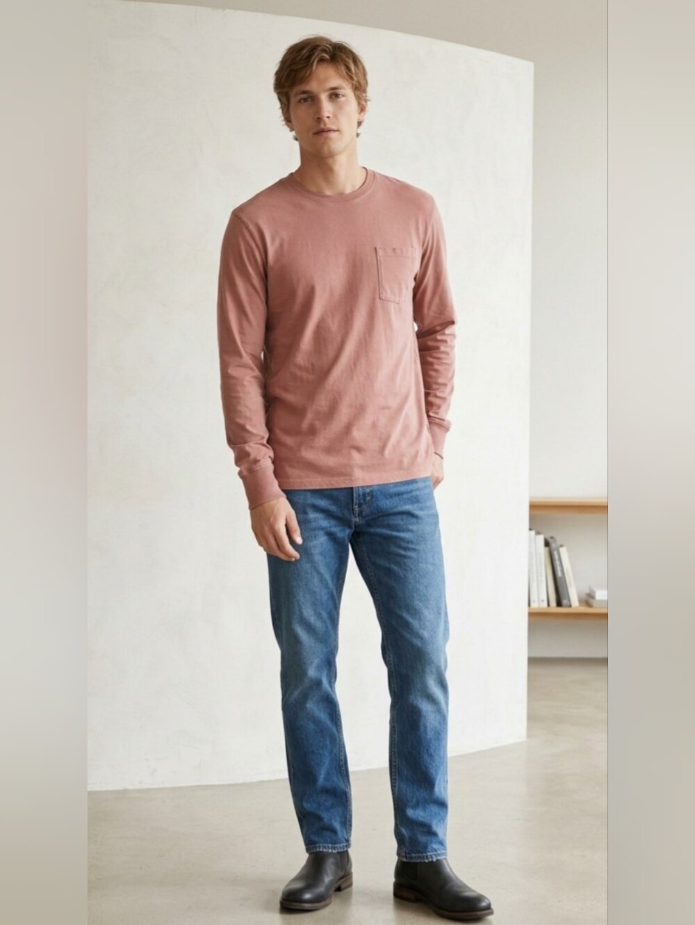 Goodfellow & Co Long-Sleeve Pocket Tee in Dusty Rose